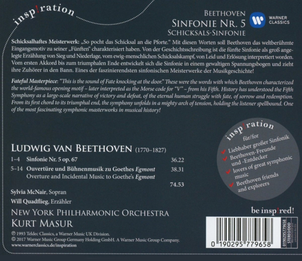 New York Philharmonic Orchestra, Kurt Masur / Beethoven: Symphony No. 5 (CD)