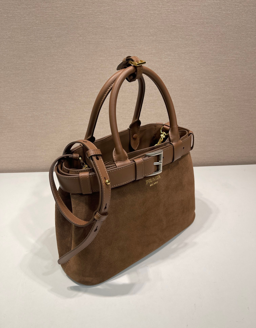Prada Buckle Small Leather Handbag With Belt 32 cm