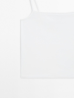 Massimo Dutti Трикотажный топ на бретелях с кружевом, натуральный, кремовый