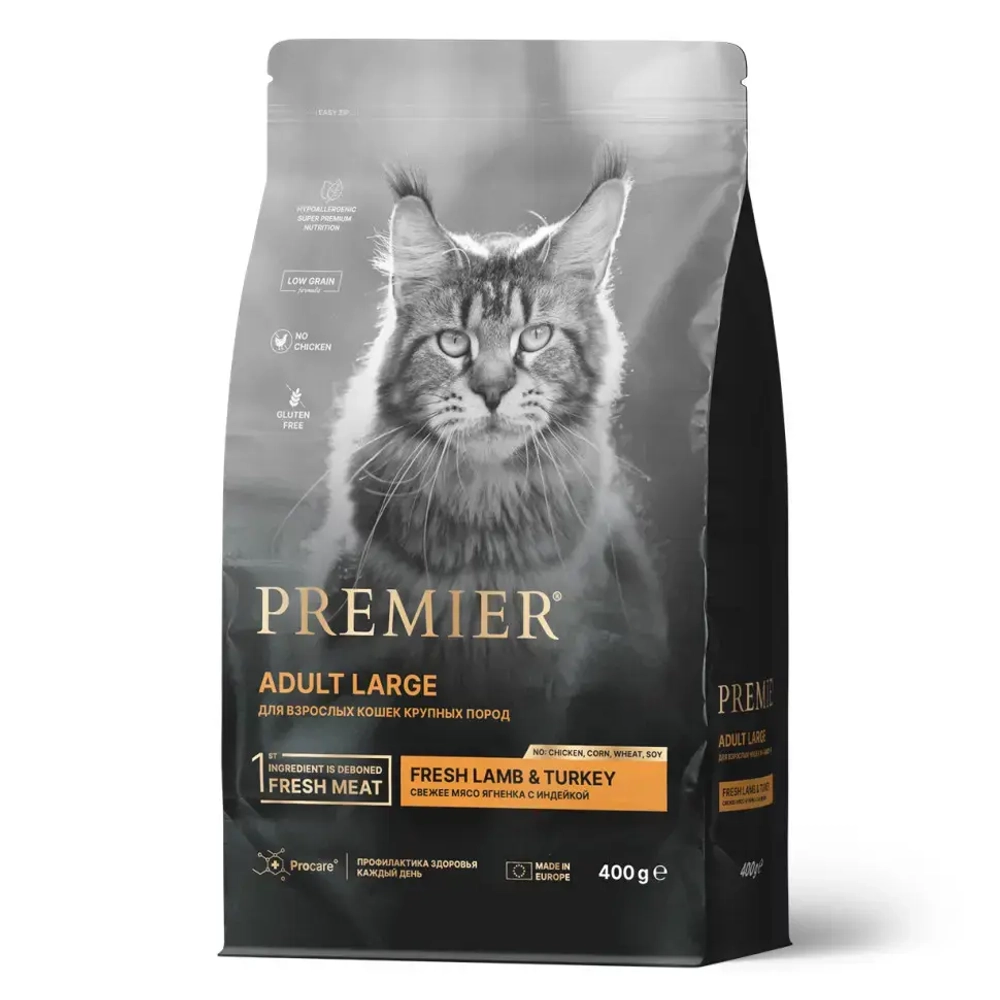 Premier cat adult large lamb&turkey сухой корм для взрослых кошек крупных пород со свежим мясом ягненка и индейкой - 400 г