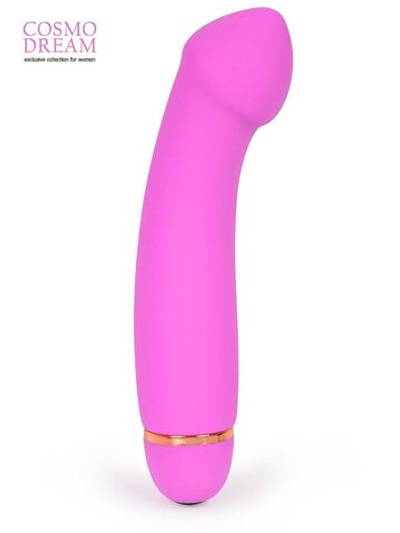 Розовый вибромассажер с изогнутой головкой - 15 см.