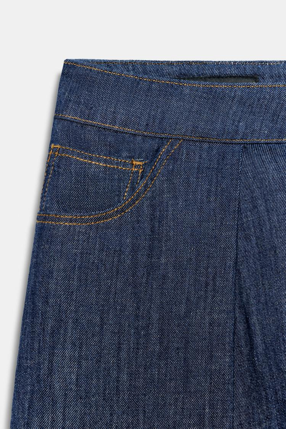ZARA БРЮКИ ИЗ ЛЬНА С ЗАЩИПАМИ, ИНДИГО