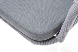 "Лион" стул плетеный из роупа, каркас из стали белый муар, роуп светло-серый круглый, ткань светло-серая