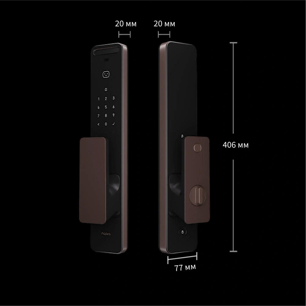 Умный замок Aqara ML-D01D врезной разбл.отпеч.паль./код/пар/NFC/прил/мех.кл 5000mAh бронзовый/черный