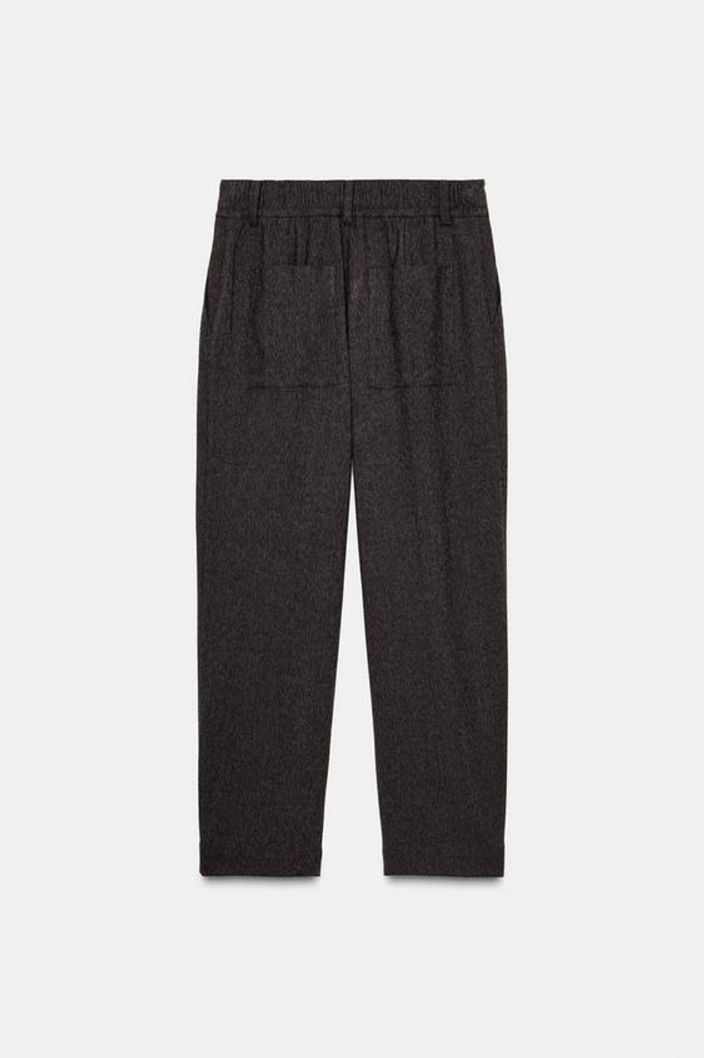 ZARA БРЮКИ С ЗАЩИПАМИ И ЭЛАСТИЧНЫМ ПОЯСОМ СЗАДИ, КОРИЧНЕВЫЙ