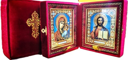 Складень малый красный: бархат, вышивка золотом (16х14х6) 21023-УЗ (2003-1426) (Белив)