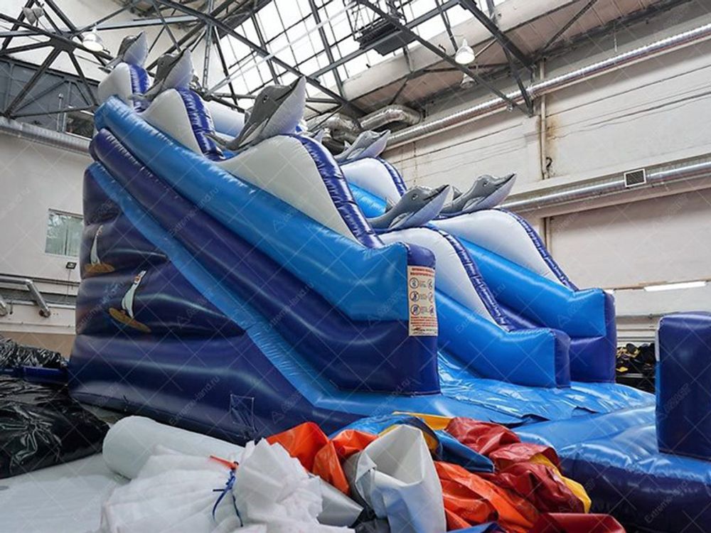 Батут-горка "Дельфины 2" с барьером