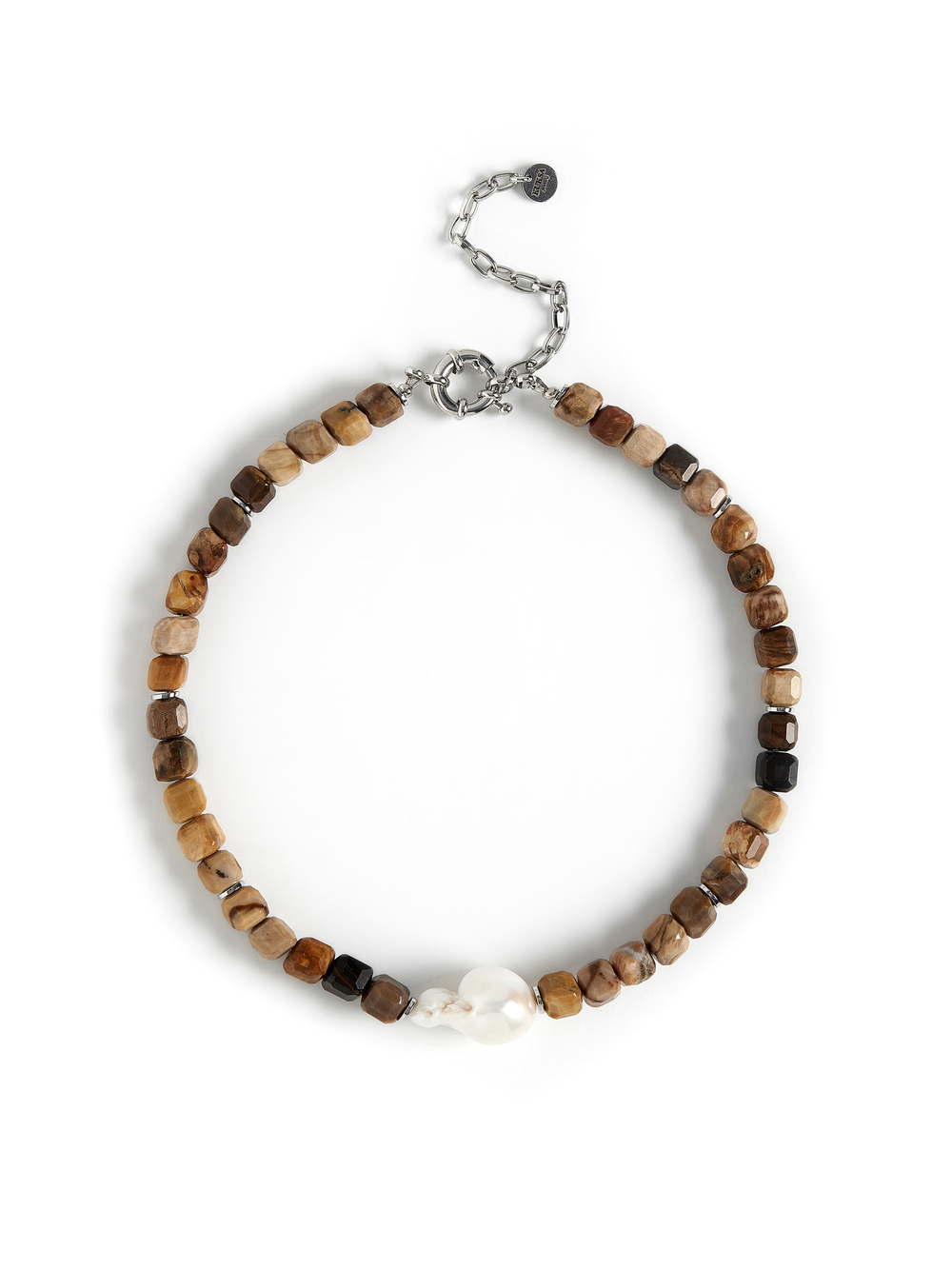 Колье "Pearl caramel " Silver тигровый глаз