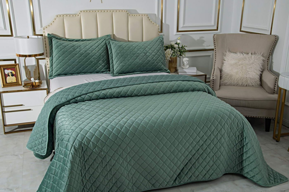 Покрывало 240х260 и 2 наволочки 50х70 Sofi De MarkO Натаниэль Изумруд