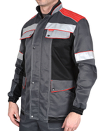 Костюм мужской летний «ПОЛИНОМ» куртка и брюки, т.серый с черным со св.серым и красным, СОП