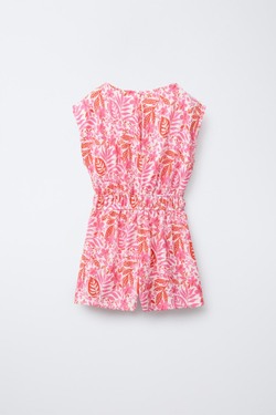 ZARA КОМБИНЕЗОН С РЕЛЬЕФНЫМ ЦВЕТОЧНЫМ ПРИНТОМ, ЭКРЮ/КРАСНЫЙ