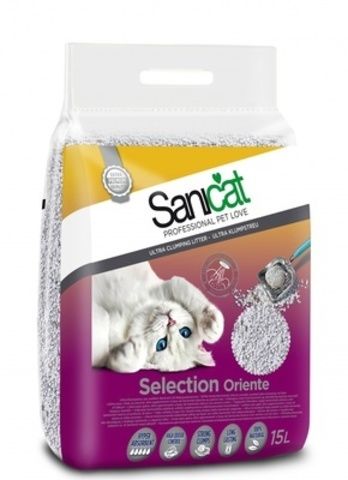 Sani Cat Selection Oriente суперкомкующийся ультра белый наполнитель с ароматом детской присыпки