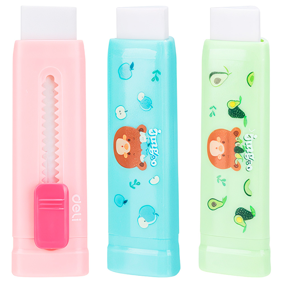 Ластик DELI "Jungoo", прямоугольный 55х18х16 мм в пластиковом выдвижном корпусе