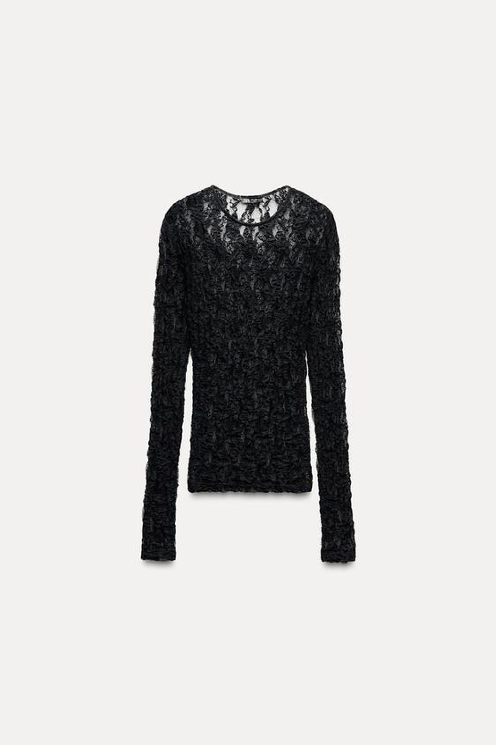 ZARA КРУЖЕВНОЙ ТОП, ЧЕРНЫЙ