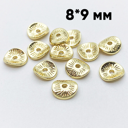 Бусина, цвет золото, размер 8*9 мм, цена за 10 шт