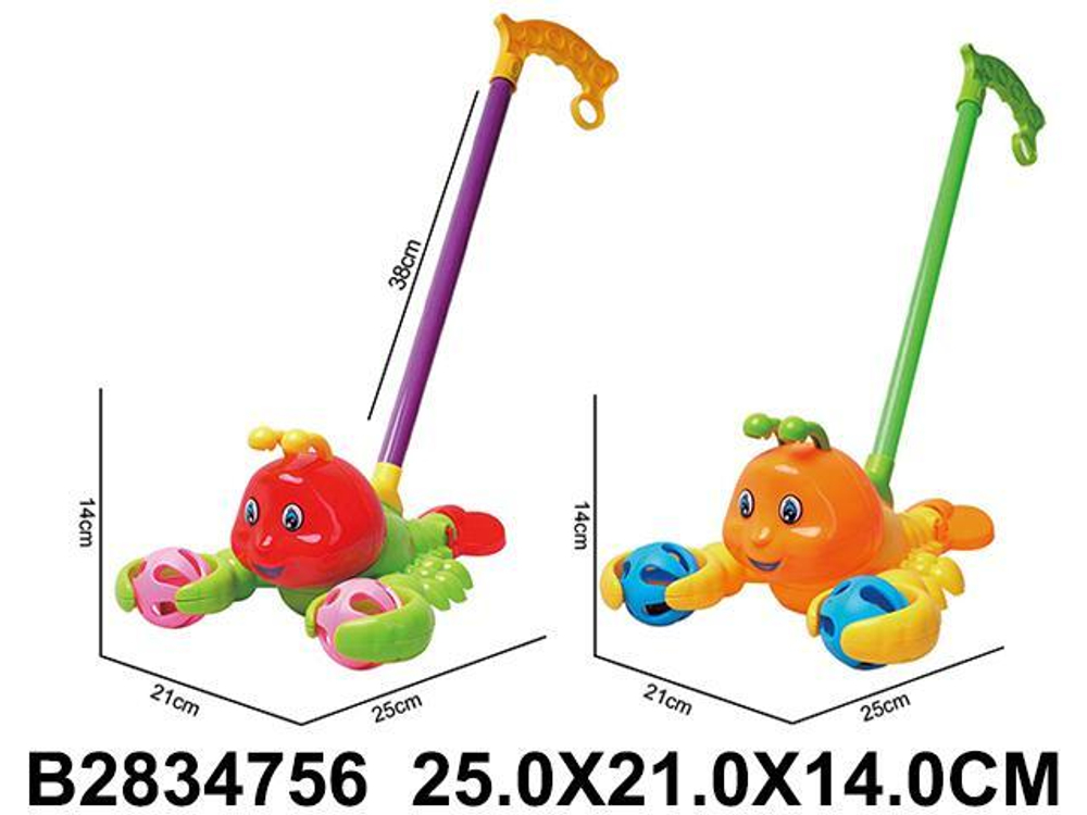 Каталка на палке Краб 52см, цвет желтый, пакет 341