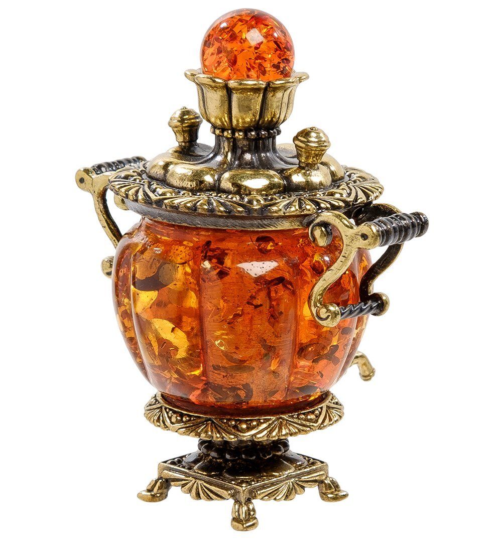 Народные промыслы AM-2181 Фигурка «Самовар модерн» (латунь, янтарь)