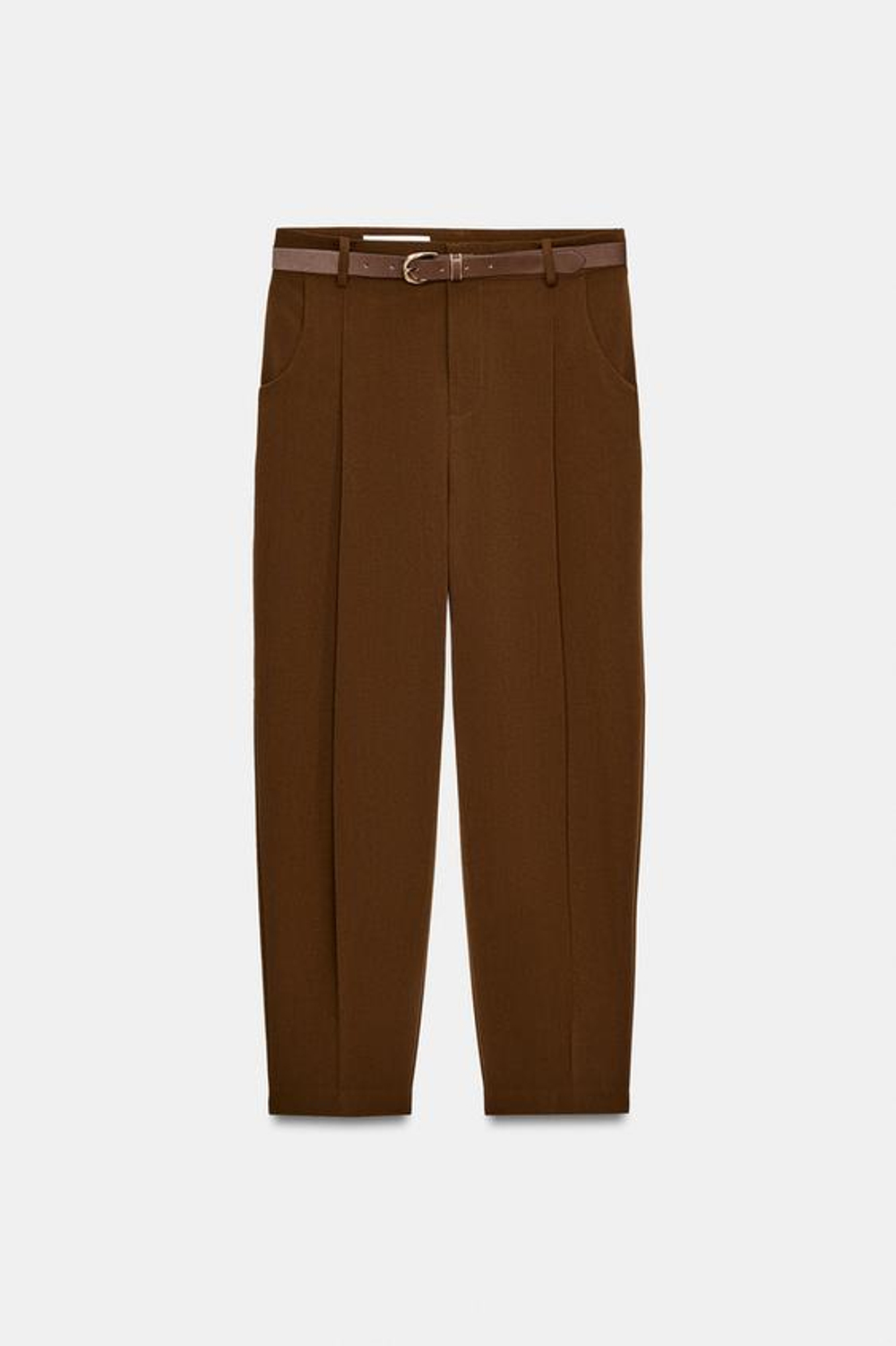 ZARA БРЮКИ С ЗАЩИПАМИ И РЕМНЕМ, КОРИЧНЕВЫЙ