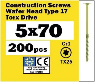Саморез конструкционный 5х70 прессшайба, TX25, (200 шт), SEWMETIZ