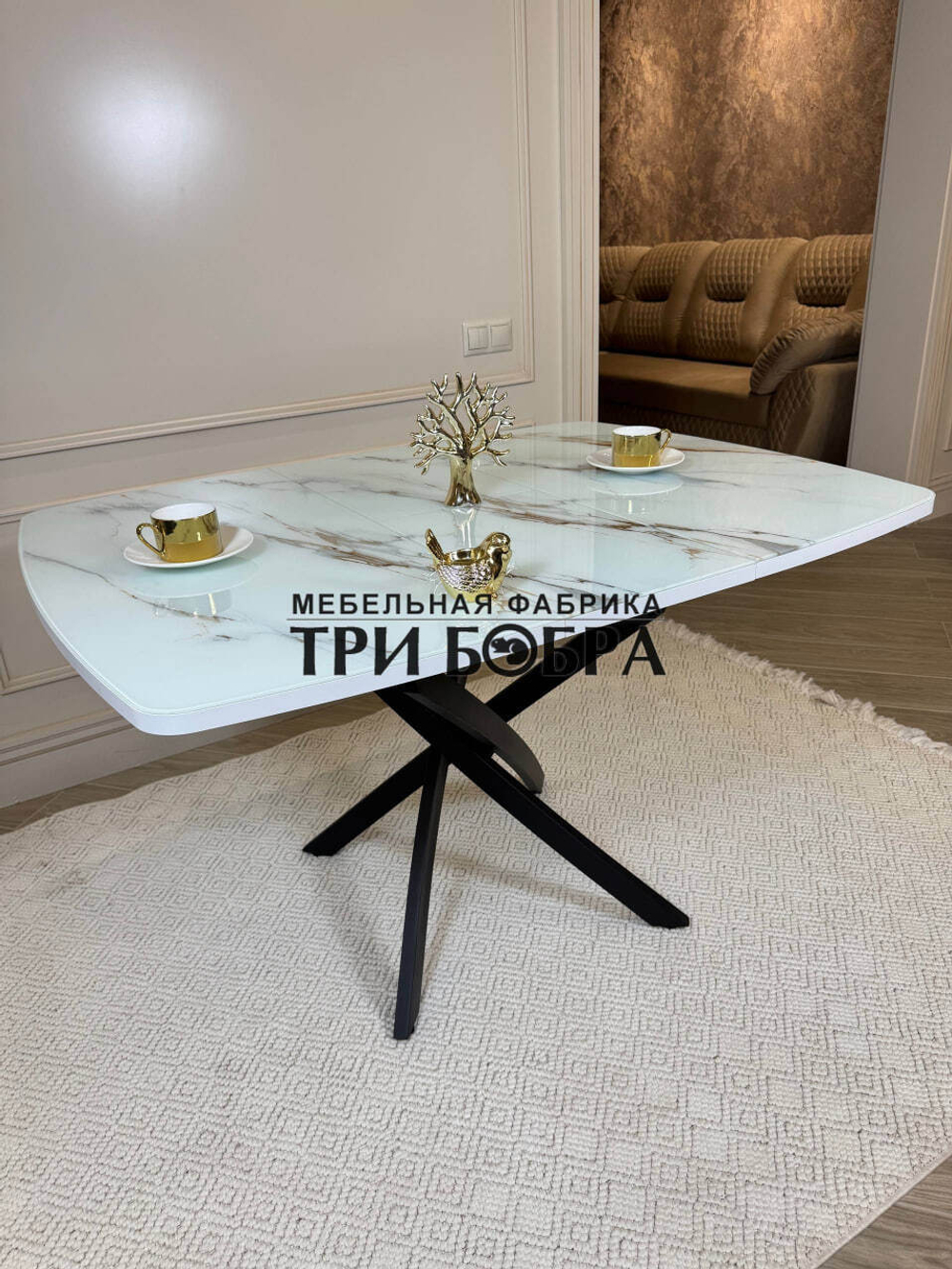 Кухонный раздвижной стол "Танго", белый мрамор