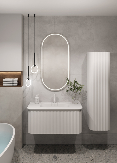 Armadi Art OVALE 1 полка рифленая 100CM БЕЛАЯ тумба + раковина