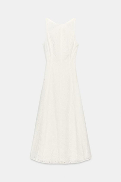 ZARA ПЛАТЬЕ МИДИ С АЖУРНОЙ ВЫШИВКОЙ, БЕЛЫЙ