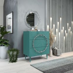 Комод Арт Колор leaves Классик Сильвер с 3 ящиками Пастельно-синий