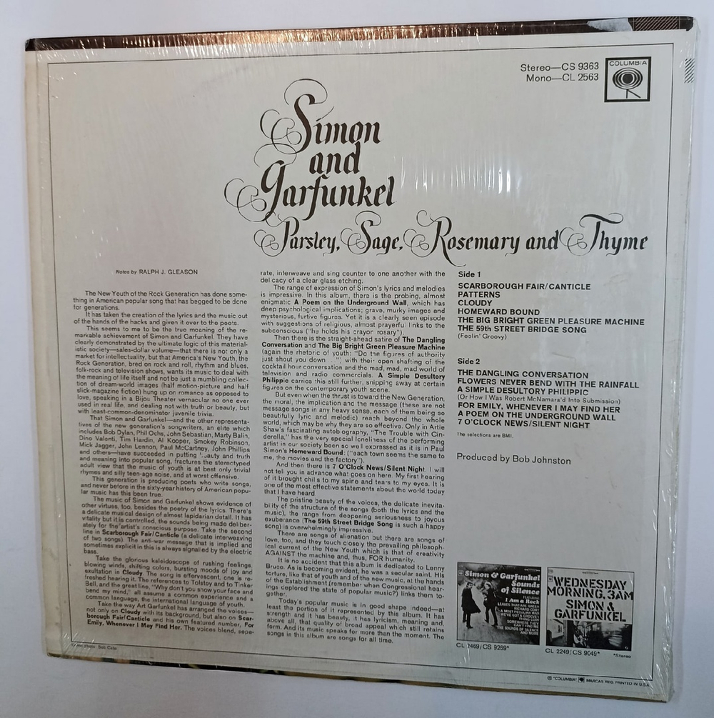 Винтажная виниловая пластинка Simon And Garfunkel Parsley, Sage, Rosemary And Thyme (US 1980)