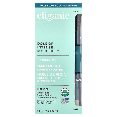 Cliganic, Dose of Intense Moisture™, органическое касторовое масло, набор для ресниц и бровей, 120 мл (4 жидк. унции)