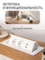 Горизонтальная двойная розетка + 2 USB, белая