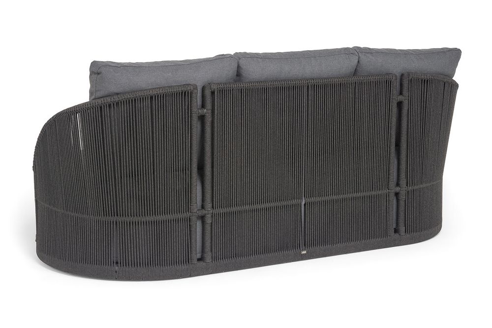 "Монтелла" диван 3-местный плетеный из роупа, каркас алюминий темно-серый (RAL7024) муар, роуп темно-серый круглый, ткань темно-серая 027