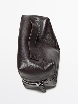 Massimo Dutti Косметичка из кожи наппа с застежкой-молнией, коричневый