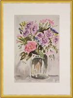 Картина авторская акварельная в паспарту 30х40 см на стену для интерьера "Букет"