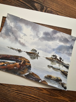 Картина авторская акварельная в паспарту 30х40 см на стену для интерьера "Ладога суровая! Ладога любимая!