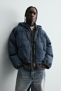 ZARA УТЕПЛЕННАЯ ДЖИНСОВАЯ КУРТКА, ВЫЦВЕТШИЙ СИНИЙ