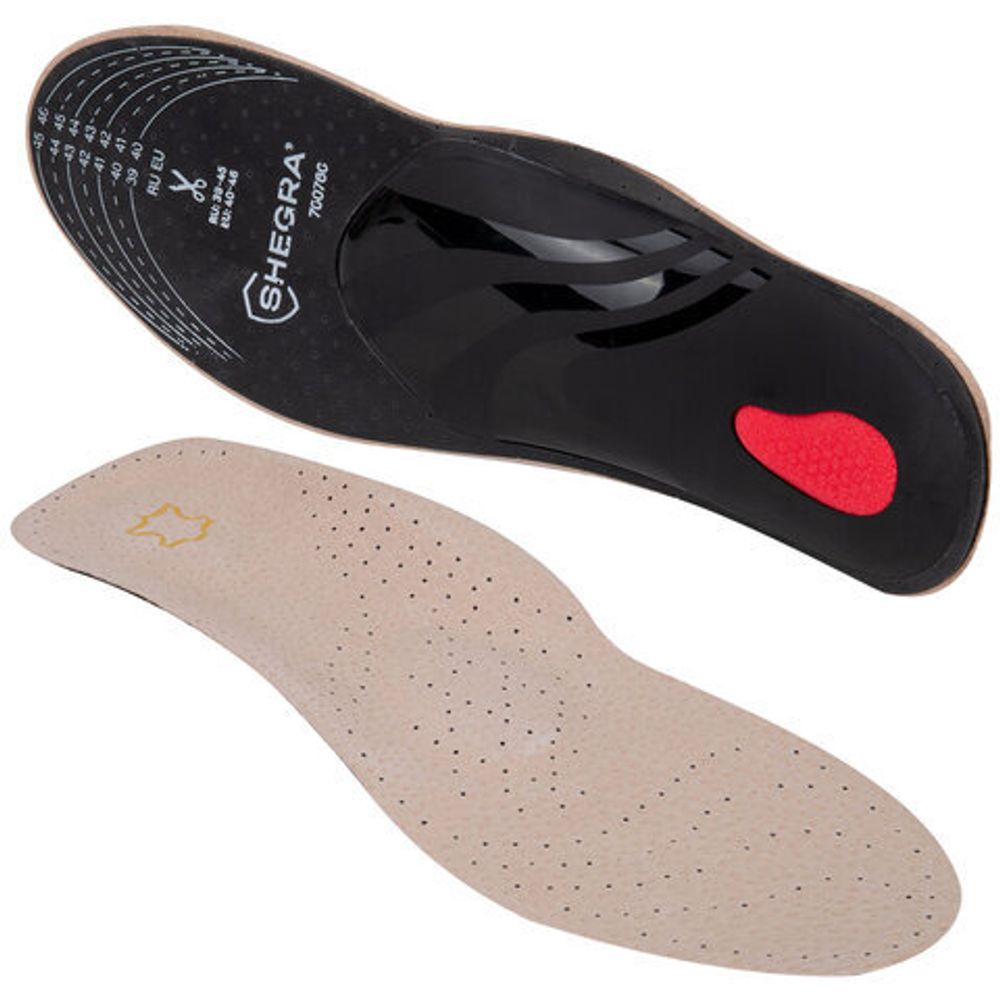 Стельки для обуви из натуральной кожи c СУПИНАТОРОМ, размер RU 39-45/EU 40-46, SHEGRA (ШЕГРА),700760