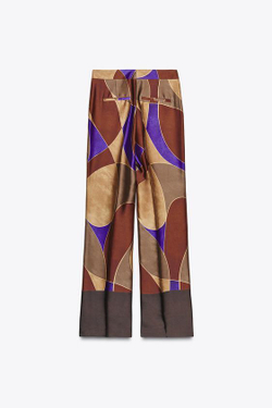 ZARA БРЮКИ ИЗ АТЛАСА С ПРИНТОМ, РАЗНОЦВЕТНЫЙ