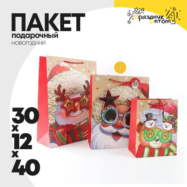 
          пакет 30 х 40 х 12 подарочный санта новогодний (красный)
