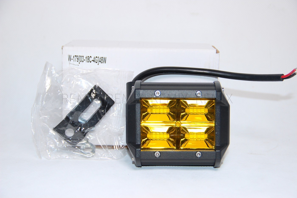 Светодиодная LED фара 48W W-179[03-18C-4G] (желтый ближний дополнительный свет, прямоугольная, малая)