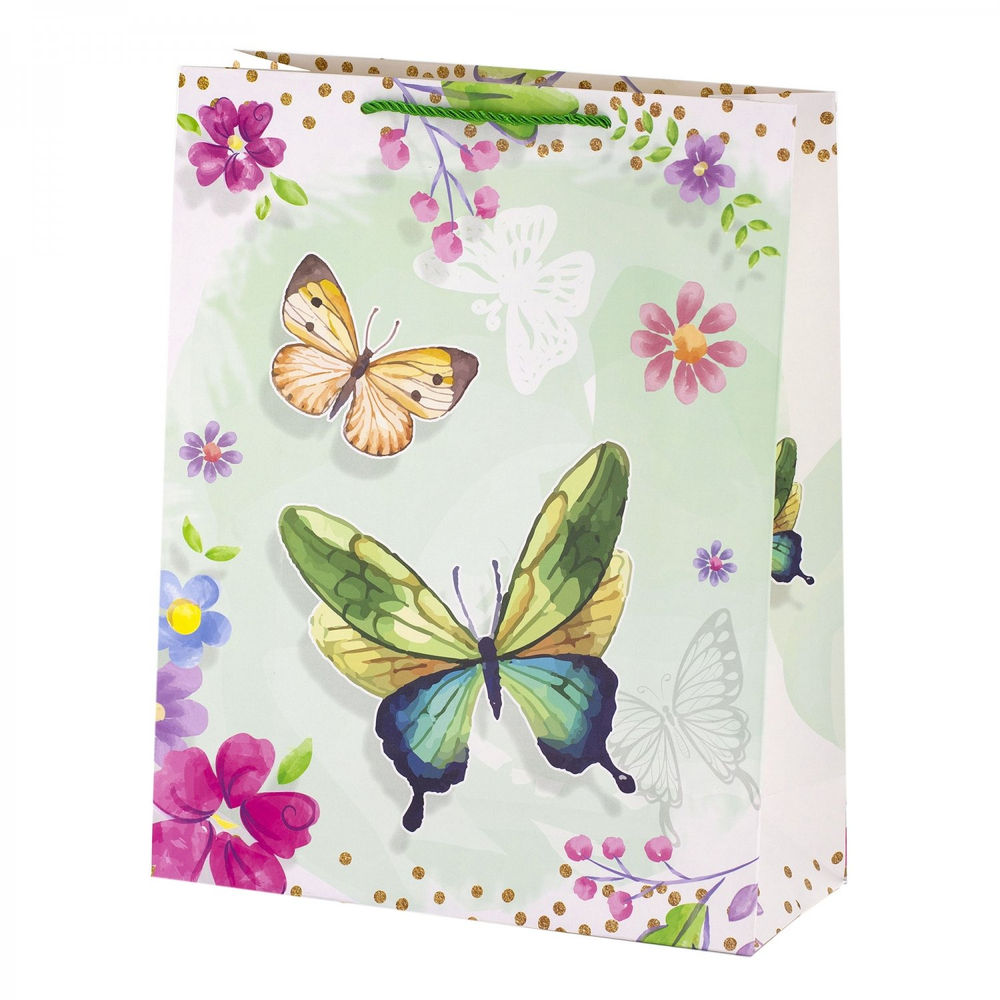 Пакет подарочный бумажный Alingar, (XL) 31х40х12 см, вертикальный, "Нежные бабочки", матов. ламинация, ассорти
