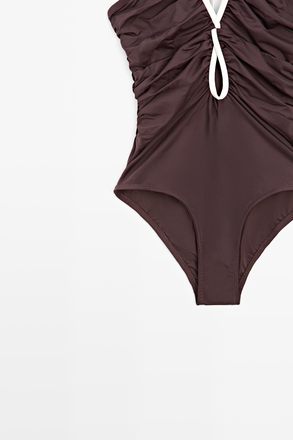 Massimo Dutti Купальник с контрастной отделкой и сборками, коричневый