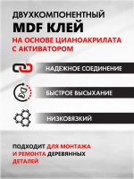 Двухкомпонентный супер клей с активатором SILFIX MDF (25гр+100мл), набор экспресс склеивания