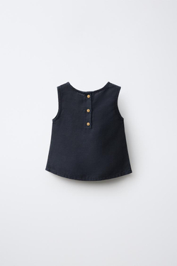 ZARA ТОП ИЗ СМЕСОВОГО ЛЬНА, МОРСКОЙ СИНИЙ
