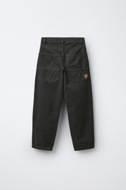 ZARA ДЖИНСЫ LOOSE С НАШИВКОЙ, ТЕМНЫЙ АНТРАЦИТ