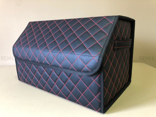 Кейс в багажник авто 70 см прошитый в клетку (черный, красная строчка кожзам)