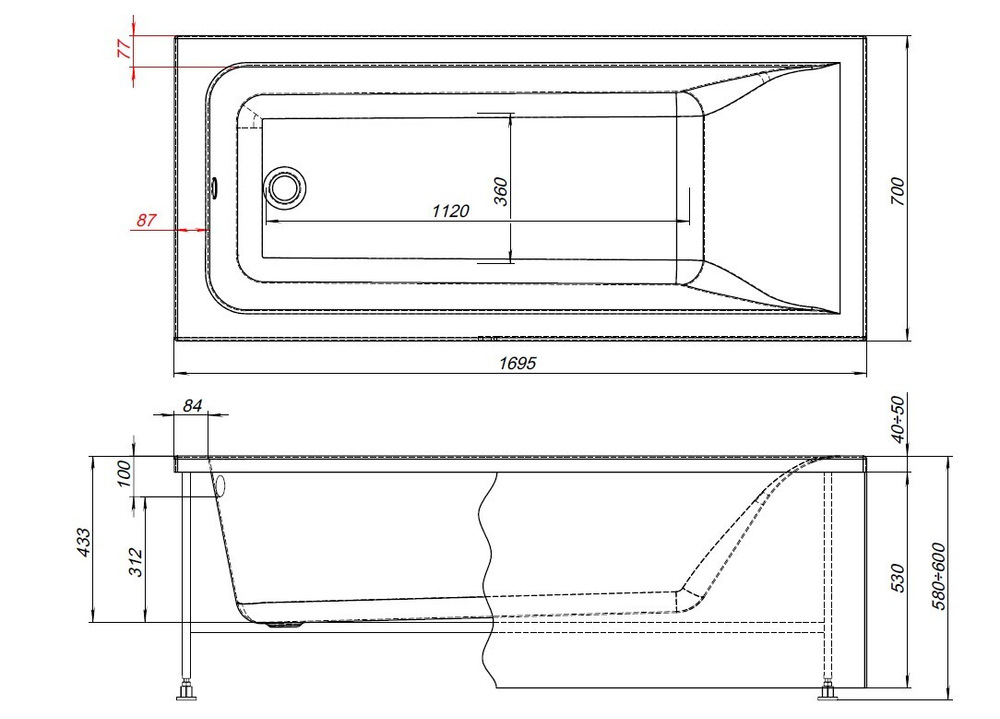Акриловая ванна Aquanet Aura 170x70 (с каркасом)