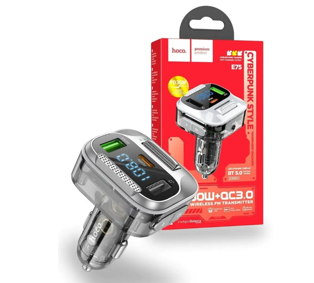 Автомобильный FM-трансмиттер HOCO E75 Bluetooth (черный)