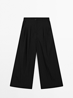 Massimo Dutti Укороченные брюки прямого кроя из хлопковой смеси, черный