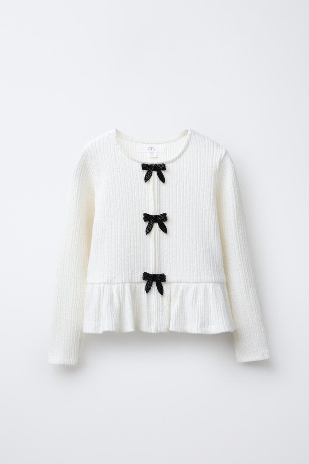 ZARA ФУТБОЛКА В РУБЧИК SOFT TOUCH С БАНТАМИ, ЭКРЮ