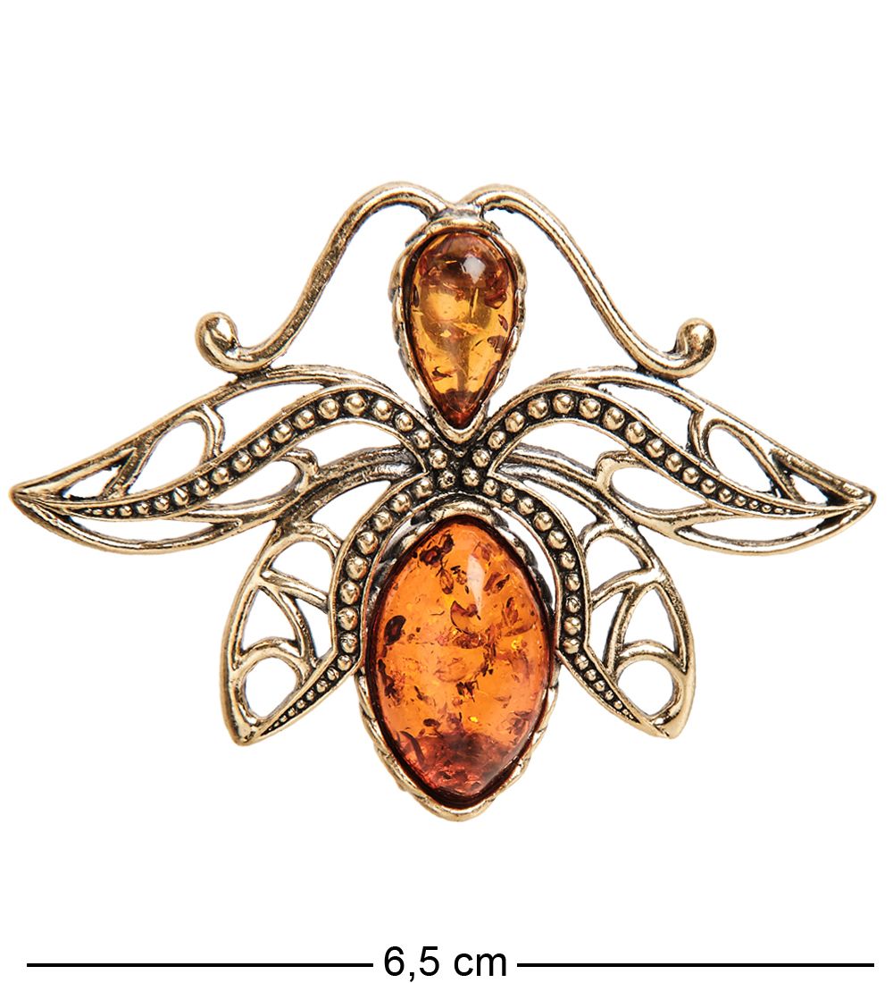 AM-2532 Брошь «Мотылек» (латунь, янтарь)
